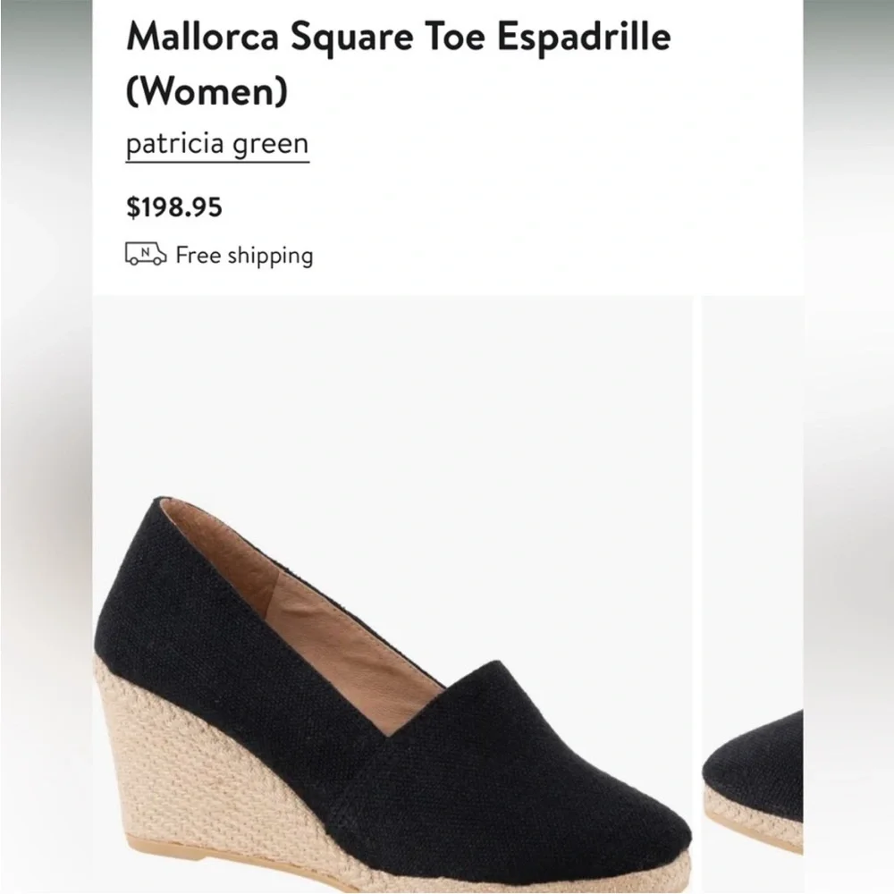 Patricia Green Mallorca Wedge Espadrilles Sz 6 Square Toe Casual Comfort Linen